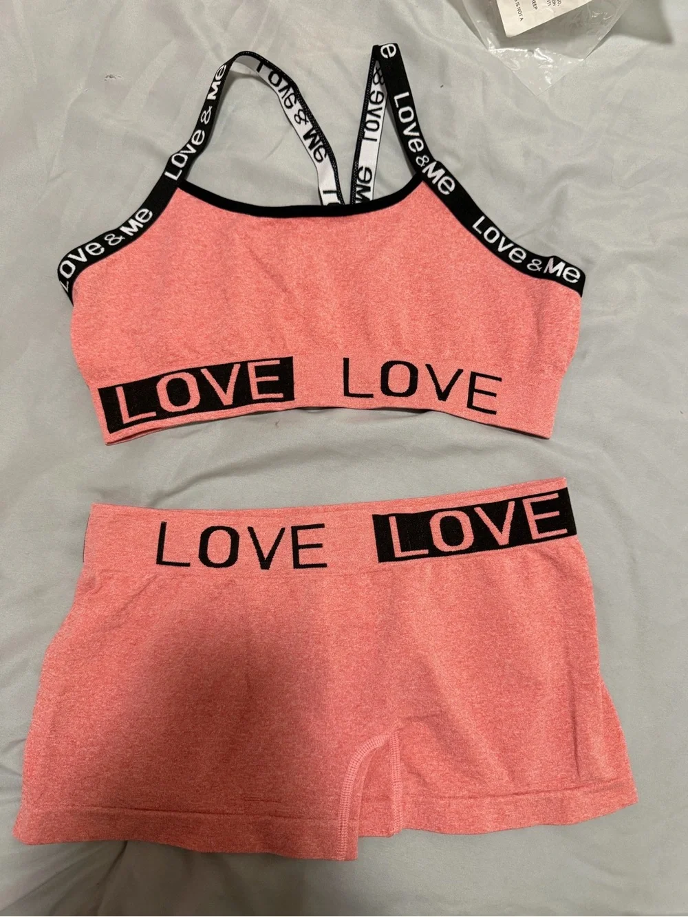 Love Pink Seamless Bralette and Shorts Set with Black Trim